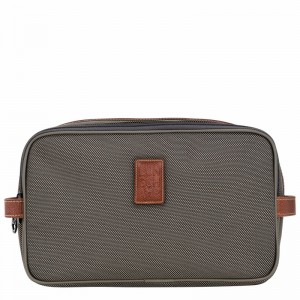 Longchamp Boxford Toiletry case - Recycled canvas Brown | JUBE87059