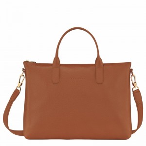 Longchamp Le FOULONNÉ S Briefcase - Leather Caramel | MECQ81529