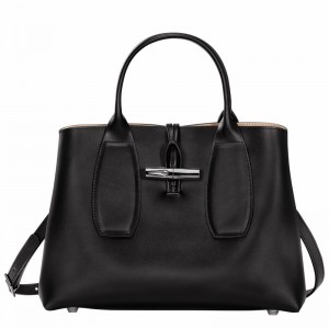 Longchamp Le Roseau M Handbag - Leather Black | PDBA80961