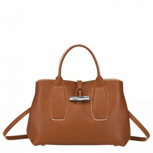 Longchamp Le Roseau M Handbag - Leather Brown | KIUP68593