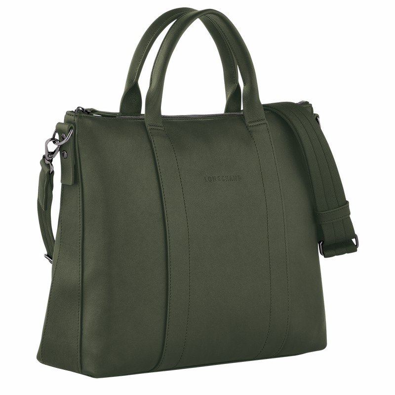 Longchamp 3D Briefcase - Leather Khaki | CYGZ82540