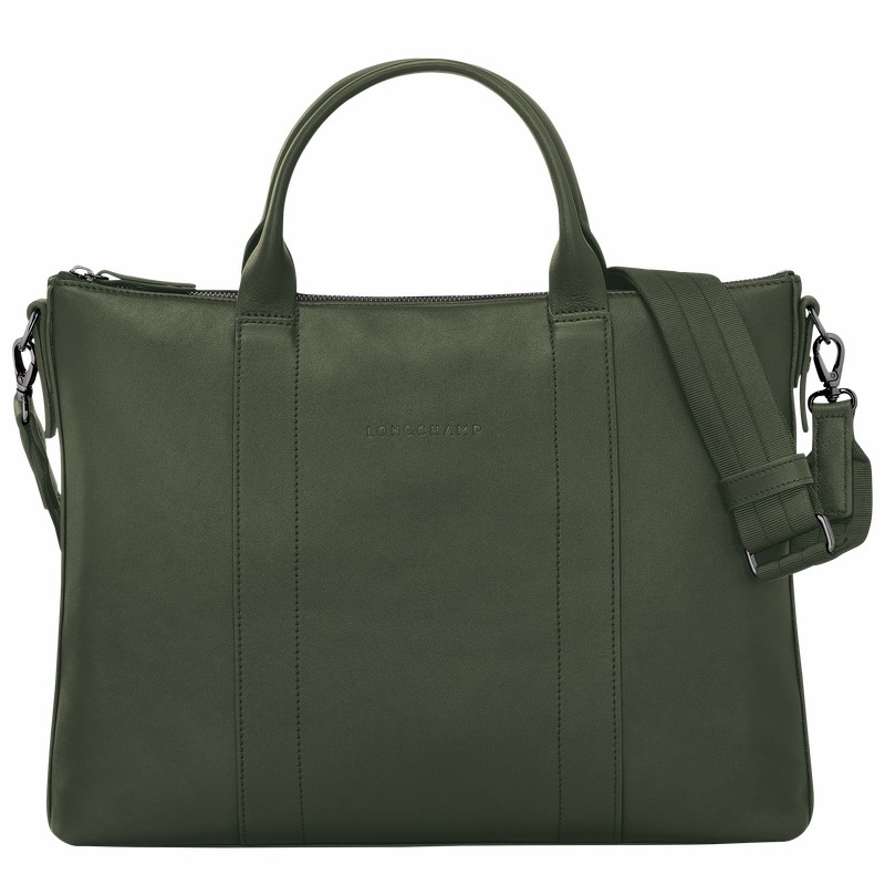 Longchamp 3D Briefcase - Leather Khaki | CYGZ82540