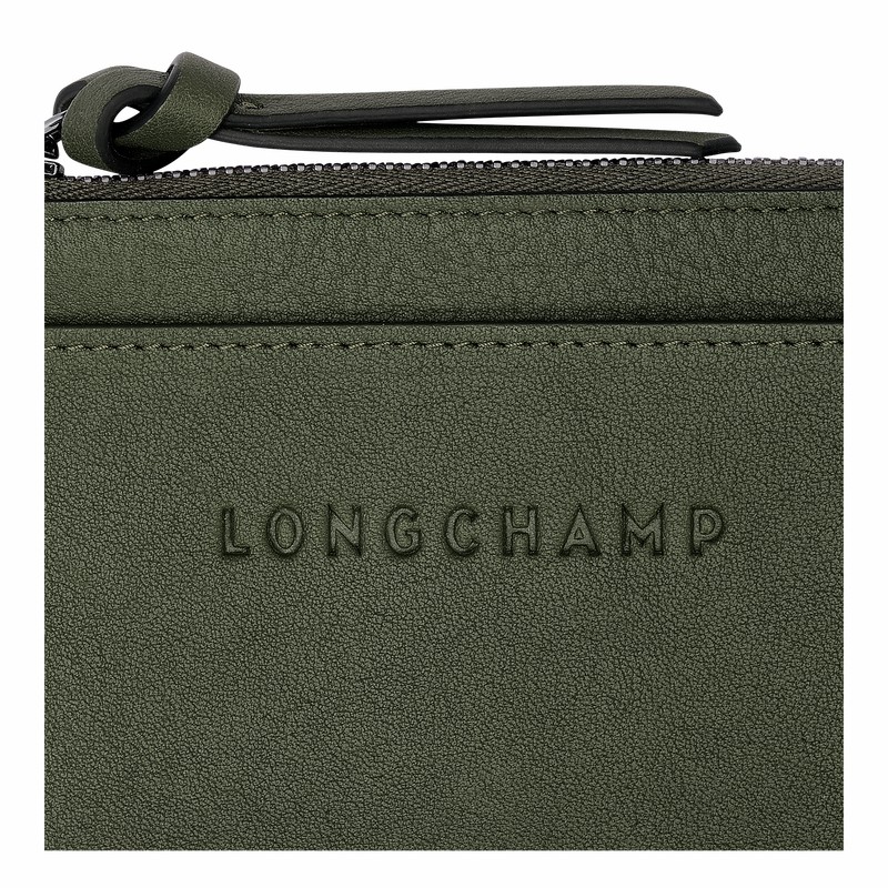 Longchamp 3D Card holder - Leather Khaki | YWQE50943