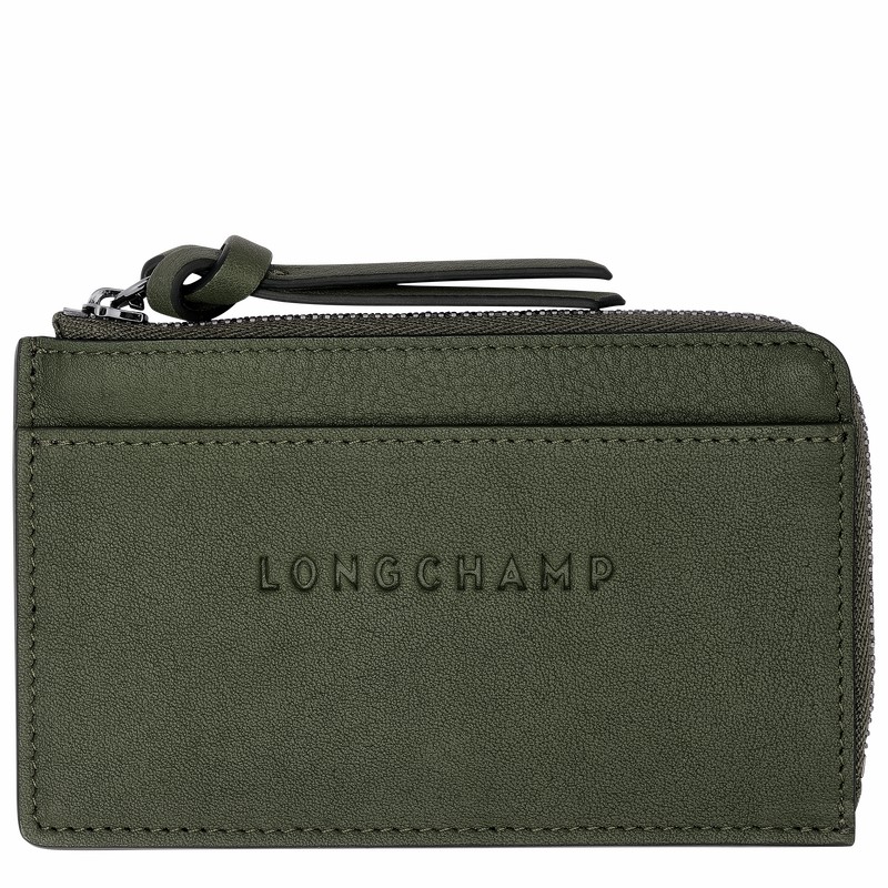 Longchamp 3D Card holder - Leather Khaki | YWQE50943