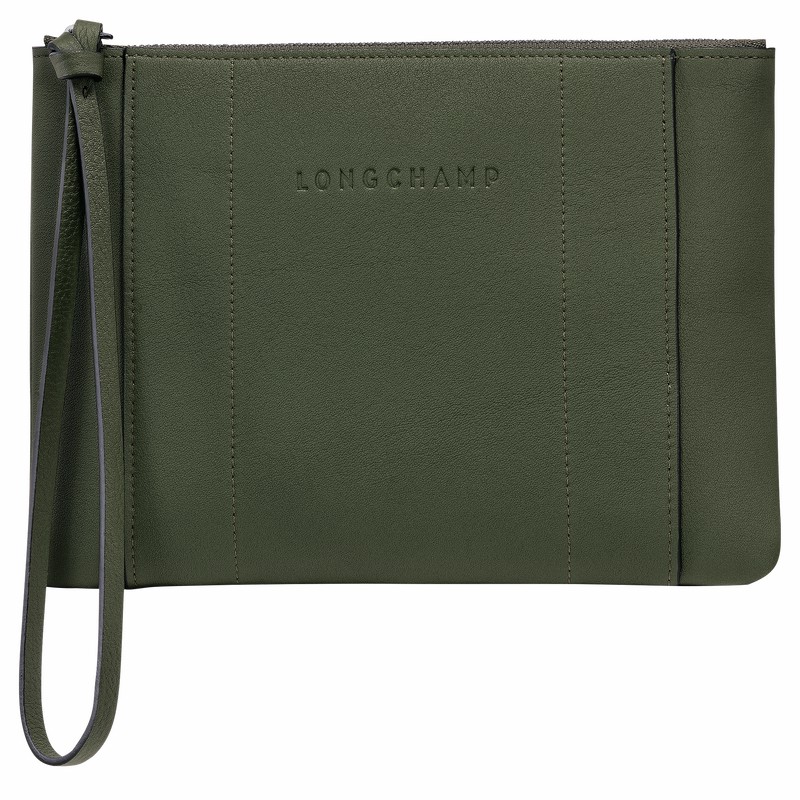 Longchamp 3D Pouch - Leather Khaki | QIPK98173