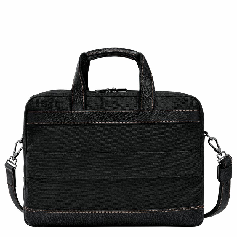 Longchamp Boxford L Briefcase - Recycled canvas Black | BZFK09285