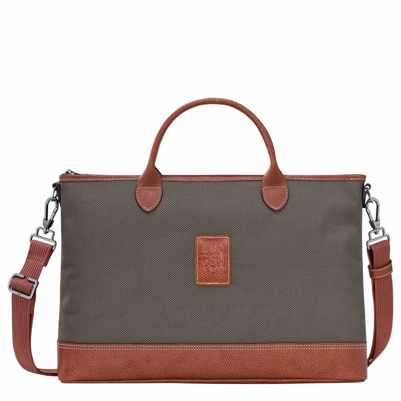 Longchamp Boxford S Briefcase - Recycled canvas Brown | TZLX12659