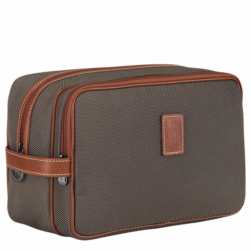 Longchamp Boxford Toiletry case - Recycled canvas Brown | JUBE87059