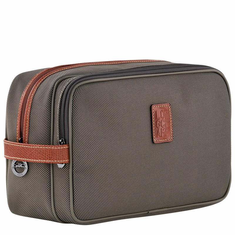 Longchamp Boxford Toiletry case - Recycled canvas Brown | JUBE87059