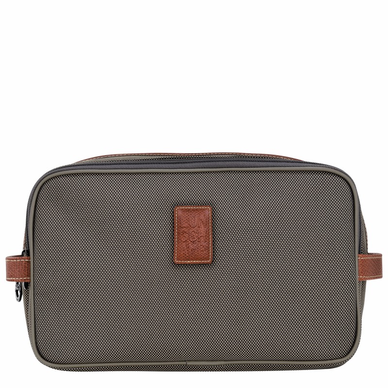 Longchamp Boxford Toiletry case - Recycled canvas Brown | JUBE87059