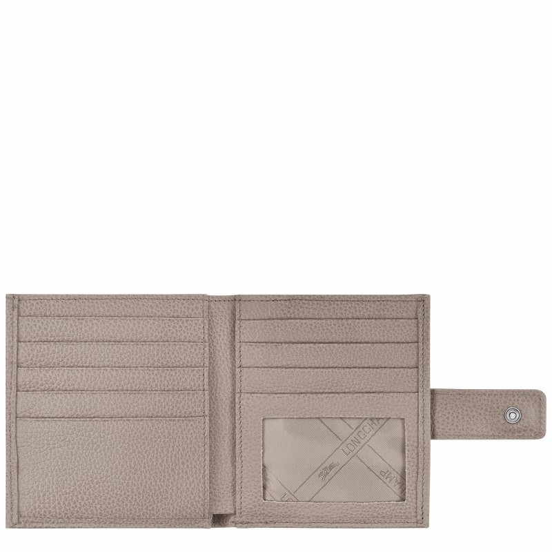 Longchamp Le FOULONNÉ Compact wallet - Leather Grey | DEYZ36870