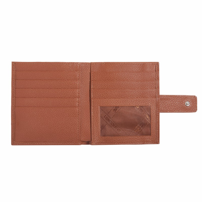 Longchamp Le FOULONNÉ Compact wallet - Leather Caramel | SHKP60432