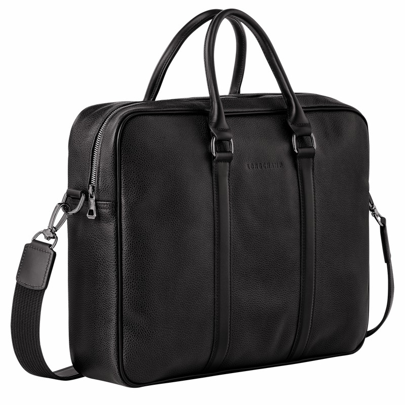 Longchamp Le FOULONNÉ M Briefcase - Leather Black | KBET87629