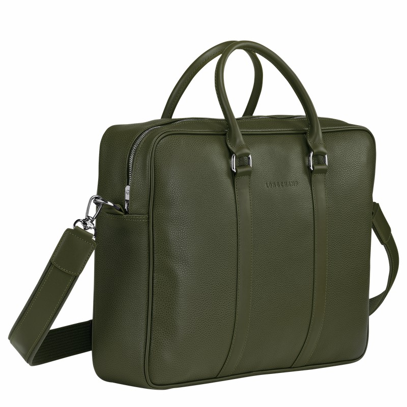 Longchamp Le FOULONNÉ M Briefcase - Leather Khaki | SDGT49768