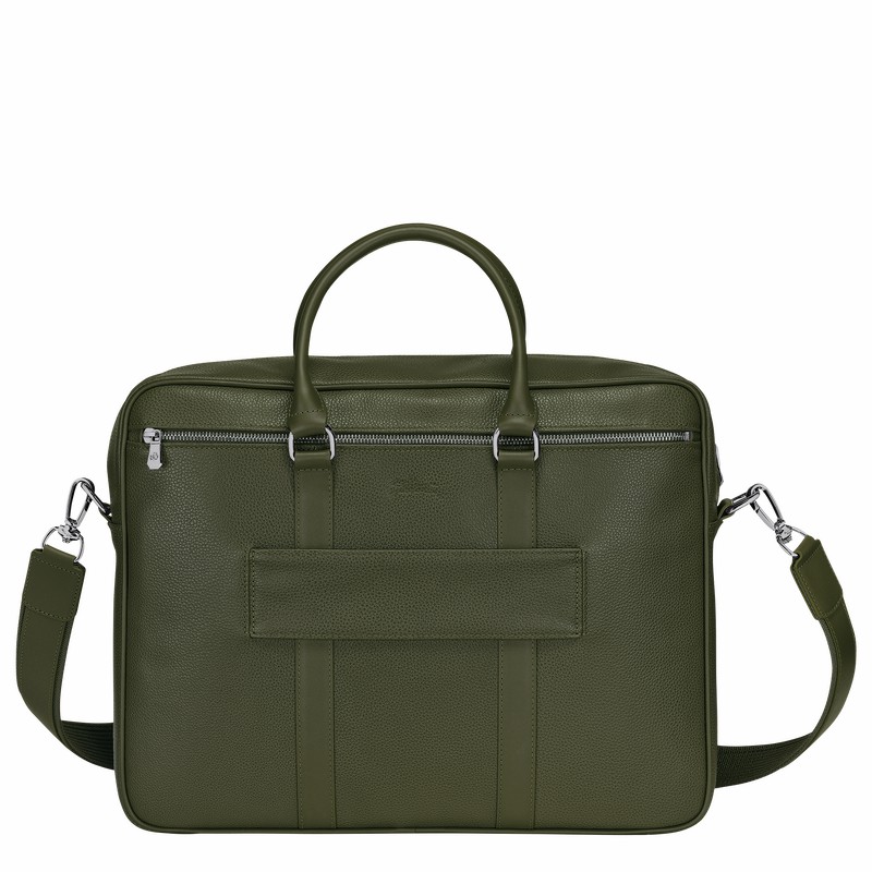 Longchamp Le FOULONNÉ M Briefcase - Leather Khaki | SDGT49768