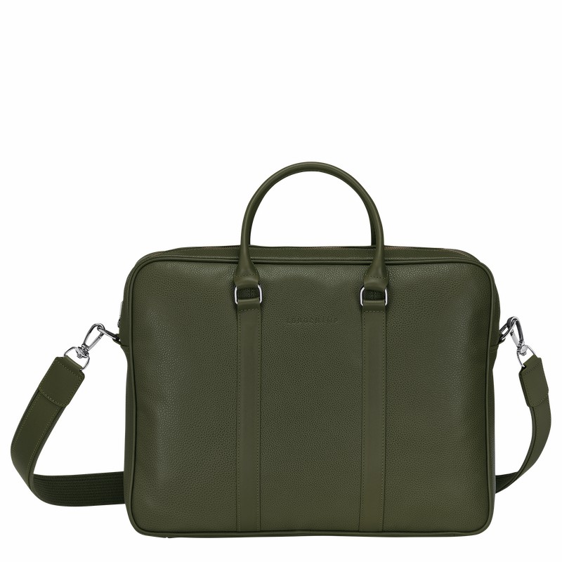 Longchamp Le FOULONNÉ M Briefcase - Leather Khaki | SDGT49768