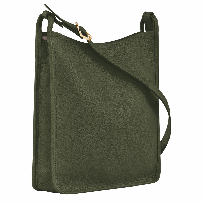 Longchamp Le FOULONNÉ M Crossbody bag - Leather Khaki | LHKS17602