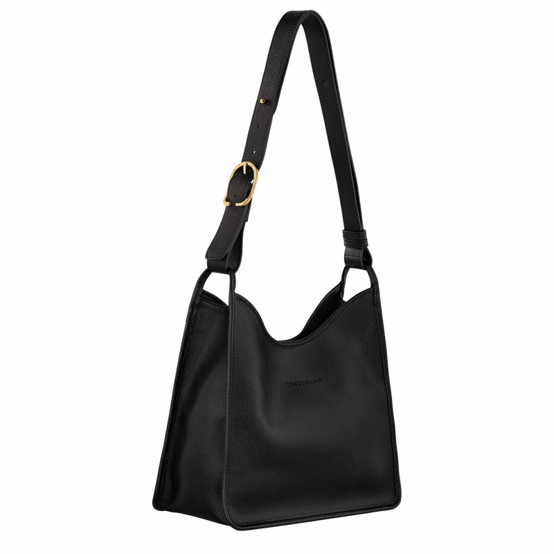 Longchamp Le FOULONNÉ M Hobo bag - Leather Black | JOAI81067