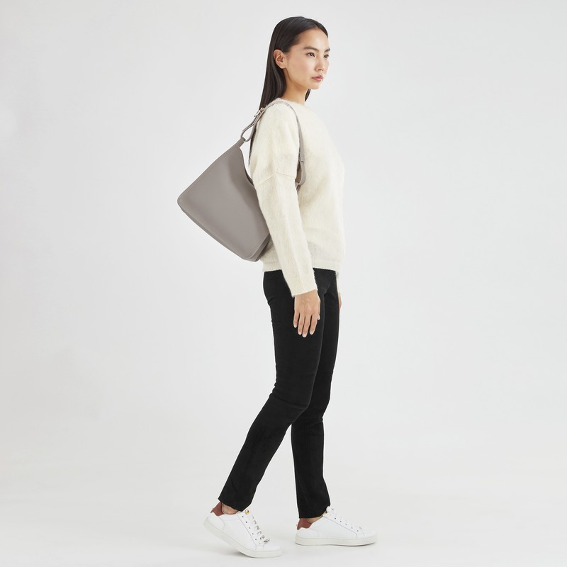 Longchamp Le FOULONNÉ M Hobo bag - Leather Grey | EQRO79013