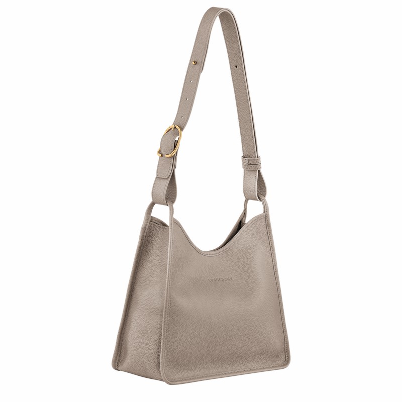 Longchamp Le FOULONNÉ M Hobo bag - Leather Grey | EQRO79013