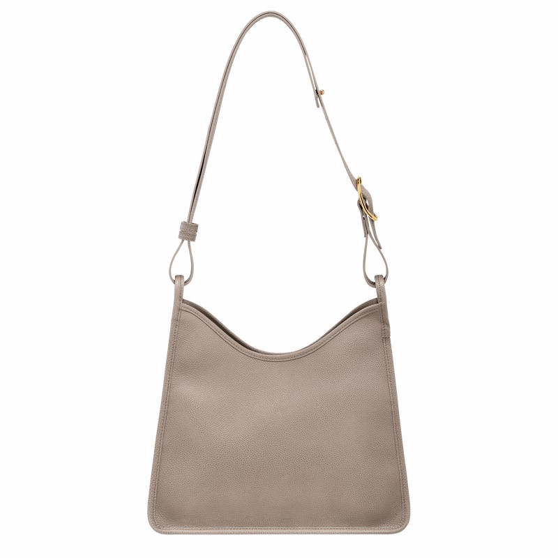 Longchamp Le FOULONNÉ M Hobo bag - Leather Grey | EQRO79013