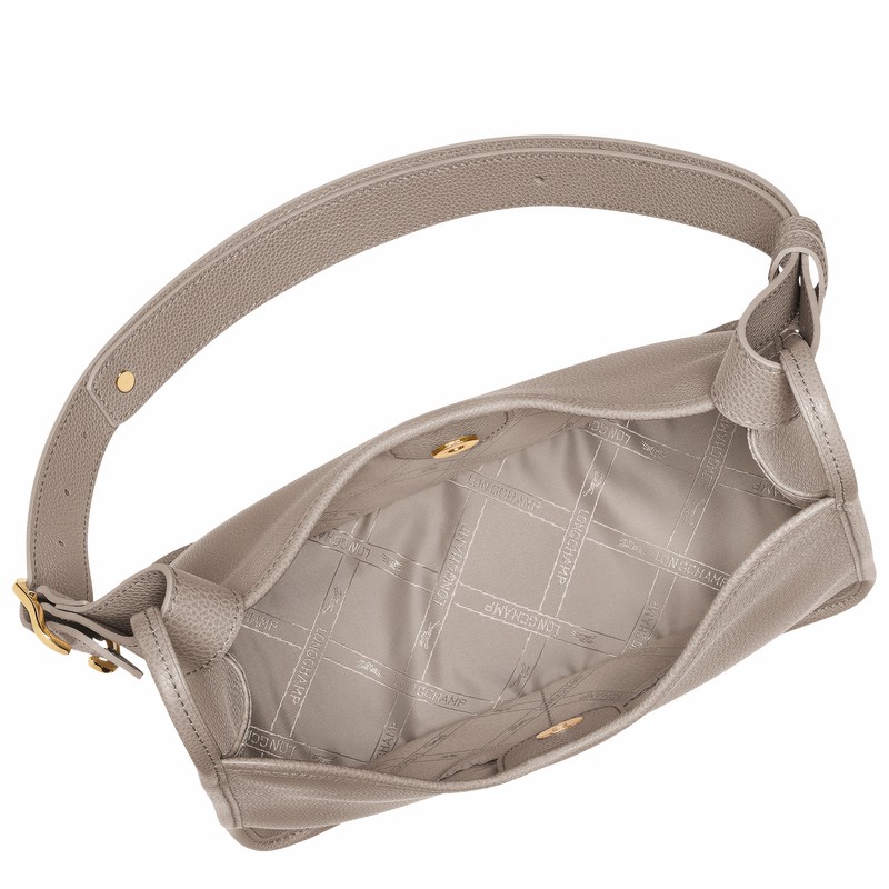 Longchamp Le FOULONNÉ M Hobo bag - Leather Grey | EQRO79013