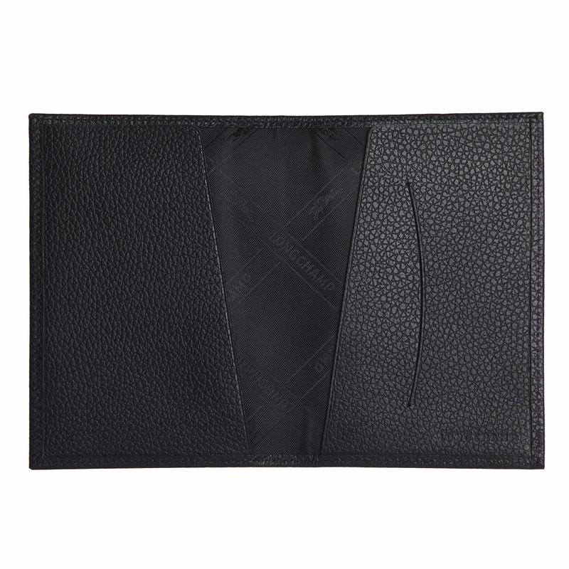 Longchamp Le FOULONNÉ Passport cover - Leather Black | ISDZ24018