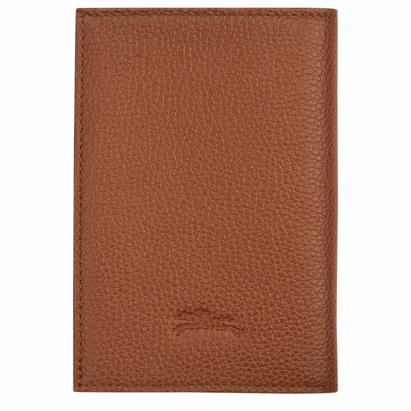 Longchamp Le FOULONNÉ Passport cover - Leather Caramel | ETYD60724