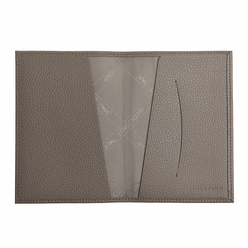 Longchamp Le FOULONNÉ Passport cover - Leather Grey | IFQS83215