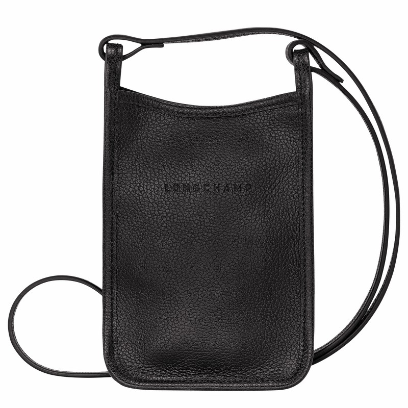 Longchamp Le FOULONNÉ Phone case - Leather Black | BXRL90634