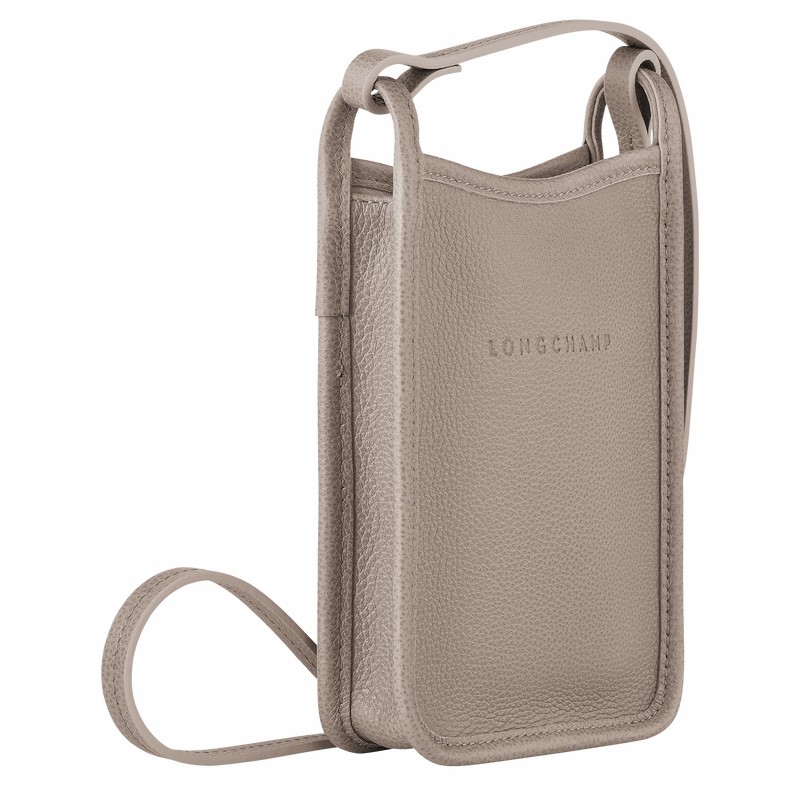 Longchamp Le FOULONNÉ Phone case - Leather Grey | XHZG19754