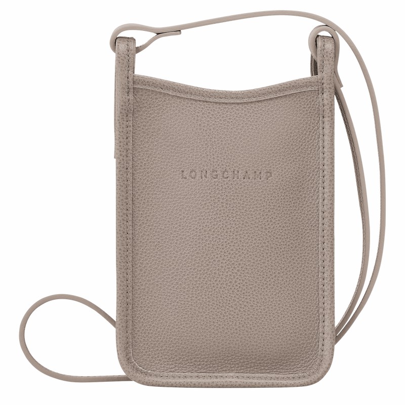 Longchamp Le FOULONNÉ Phone case - Leather Grey | XHZG19754