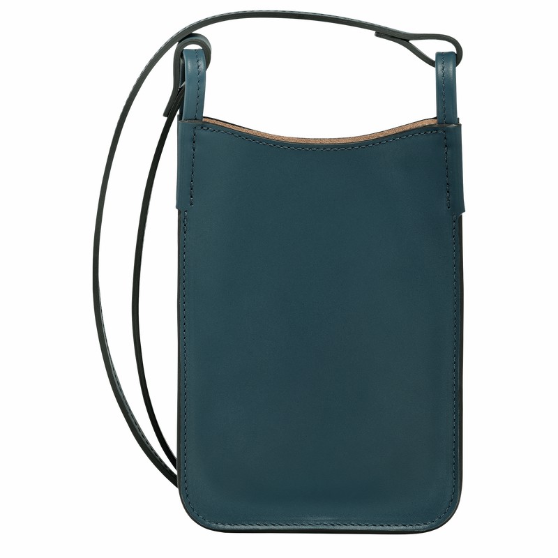 Longchamp Le FOULONNÉ Phone case - Leather Blue | JGAY42980