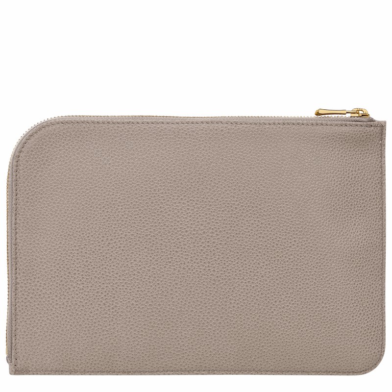 Longchamp Le FOULONNÉ Pouch - Leather Grey | RKYB20396