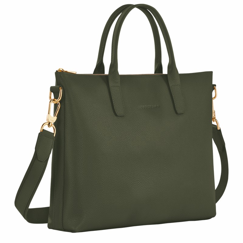 Longchamp Le FOULONNÉ S Briefcase - Leather Khaki | GBTC13024