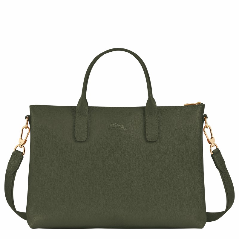 Longchamp Le FOULONNÉ S Briefcase - Leather Khaki | GBTC13024