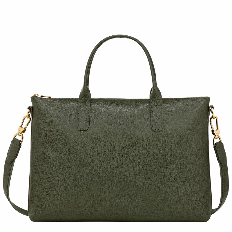 Longchamp Le FOULONNÉ S Briefcase - Leather Khaki | GBTC13024