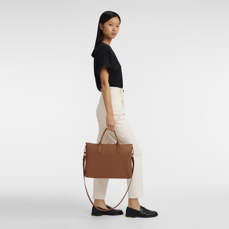 Longchamp Le FOULONNÉ S Briefcase - Leather Caramel | MECQ81529