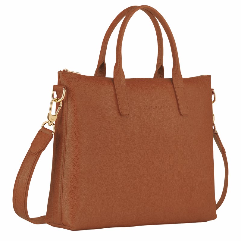 Longchamp Le FOULONNÉ S Briefcase - Leather Caramel | MECQ81529