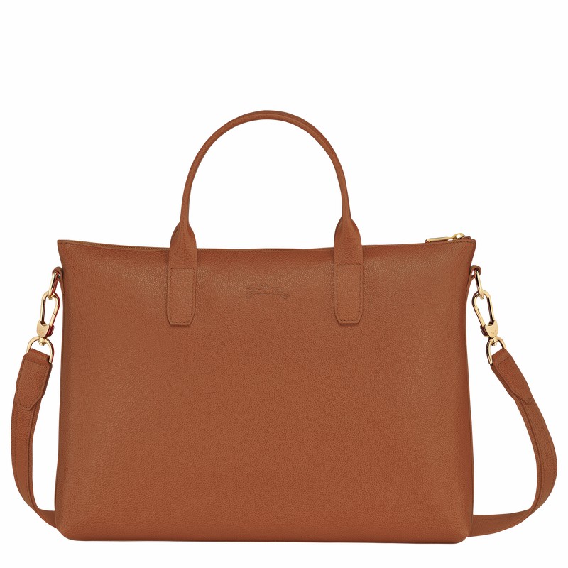 Longchamp Le FOULONNÉ S Briefcase - Leather Caramel | MECQ81529