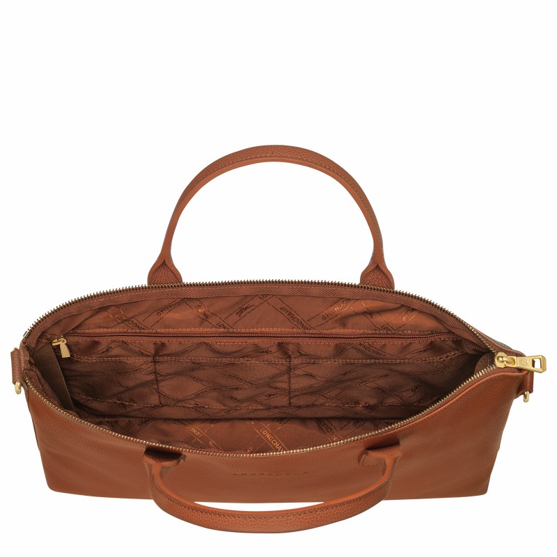 Longchamp Le FOULONNÉ S Briefcase - Leather Caramel | MECQ81529