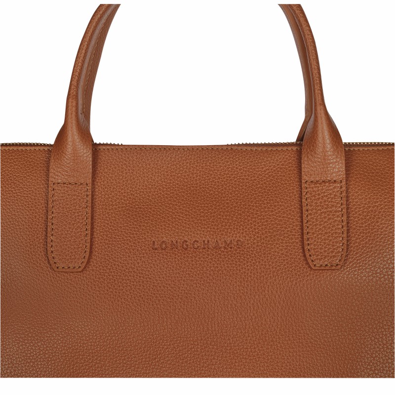 Longchamp Le FOULONNÉ S Briefcase - Leather Caramel | MECQ81529