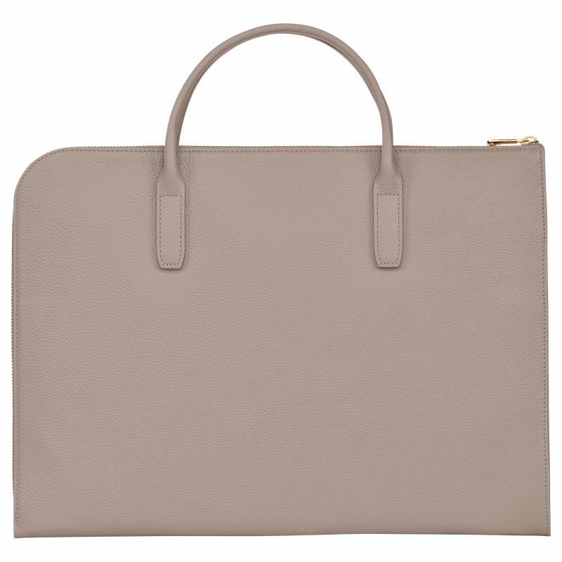 Longchamp Le FOULONNÉ S Briefcase - Leather Grey | CDVM85326