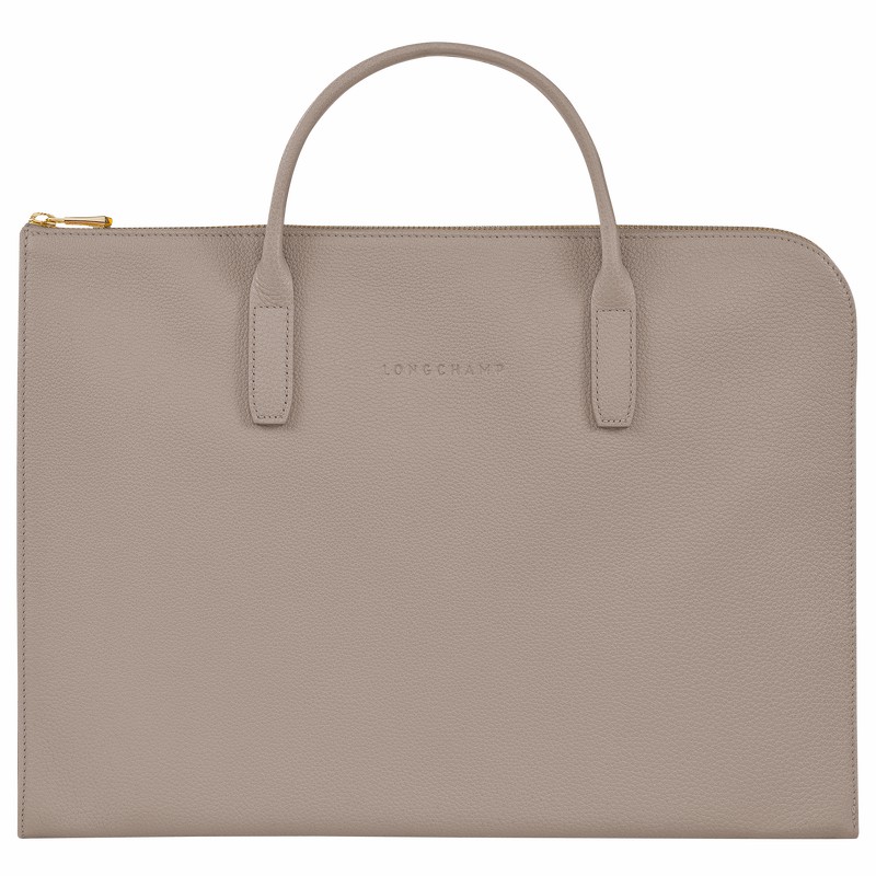 Longchamp Le FOULONNÉ S Briefcase - Leather Grey | CDVM85326