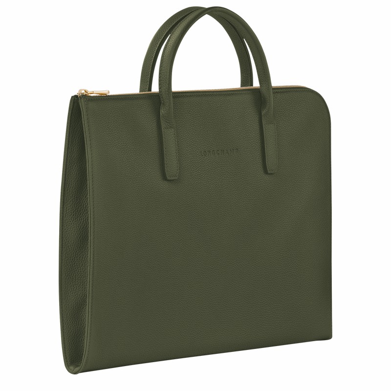 Longchamp Le FOULONNÉ S Briefcase - Leather Khaki | XGBC61802