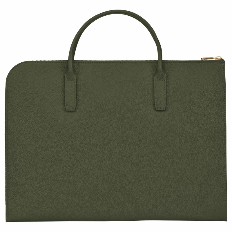 Longchamp Le FOULONNÉ S Briefcase - Leather Khaki | XGBC61802