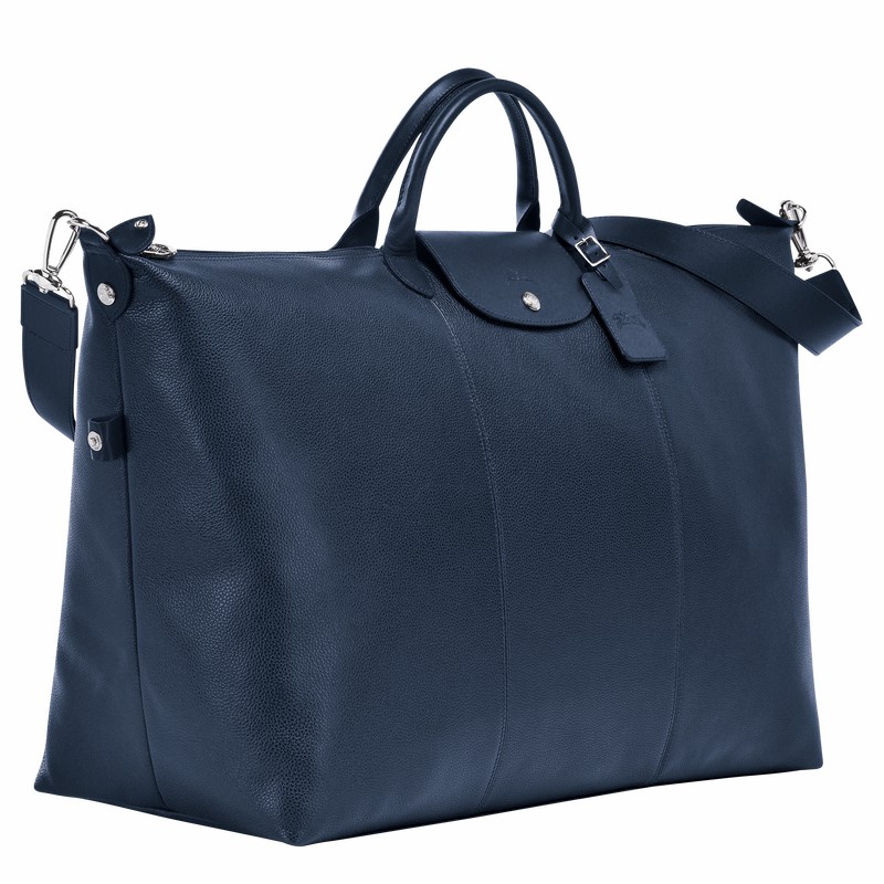 Longchamp Le FOULONNÉ S Travel bag - Leather Navy | CLEM42531