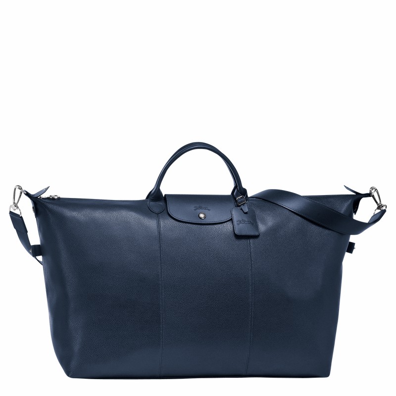 Longchamp Le FOULONNÉ S Travel bag - Leather Navy | CLEM42531