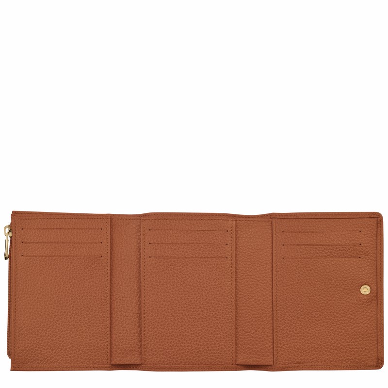 Longchamp Le FOULONNÉ Wallet - Leather Caramel | TGSV98751