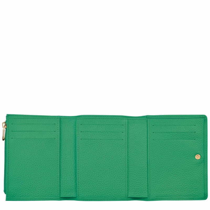 Longchamp Le FOULONNÉ Wallet - Leather Green | VLEN43601